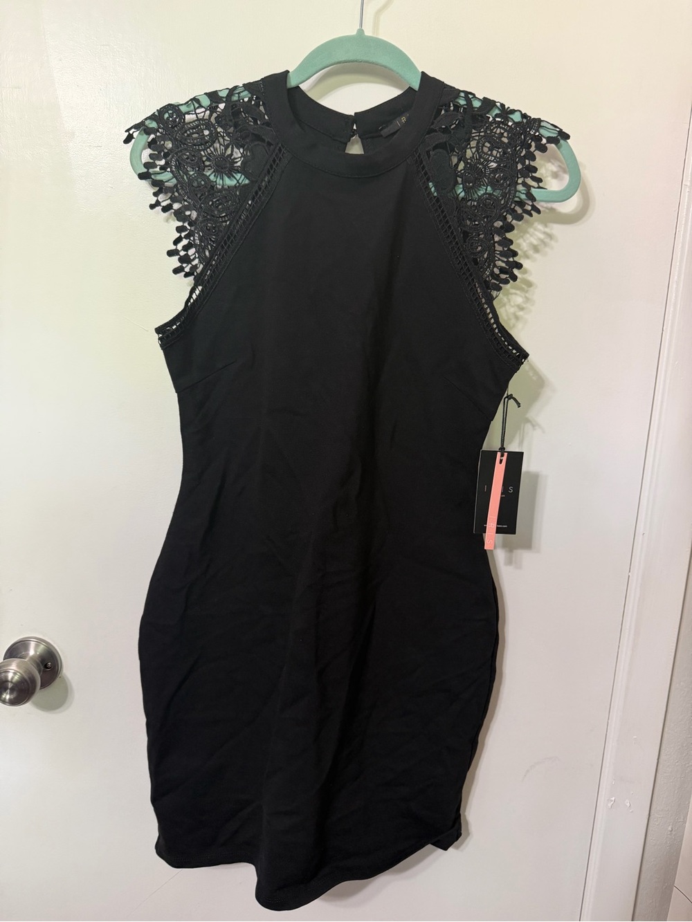 iris Black Lace Cap Sleeve Mini Dress